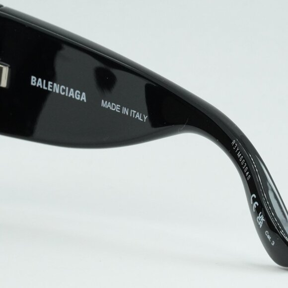 Balenciaga BB0228S 001 Sunglasses Black Geometric Frame, Grey Lenses